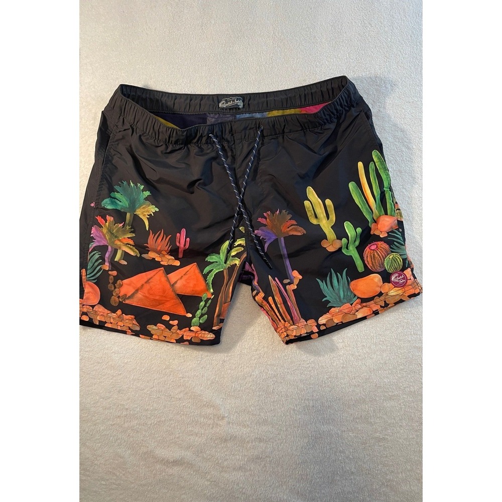 Scotch & Soda Mens XXL Swim  Black Desert Cactus Pyramid Print Board Shorts